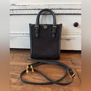Tory Burch Black Mini Crossbody Tote with Gold Hardware